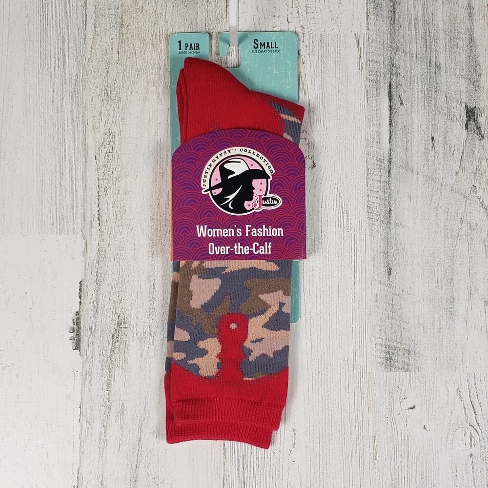 NWT Justin Boots Fashion Cushioned Sole Over The Calf Socks Women's Size Small